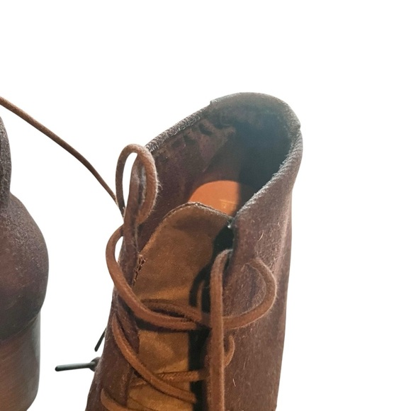 Toms Brown Chocolate Suede Wool Lunata Lace Up Heeled Ankle Booties Size 6.5 - Picture 13 of 16
